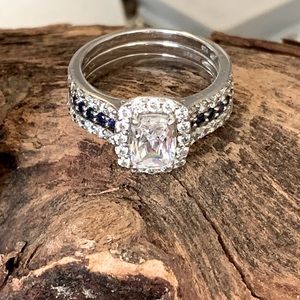 Stamped .925 SS white and blue sapphire ring